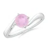 Angara Classic Round Rose Quartz Solitaire Bypass Ring In White Gold/medium Dark Pink