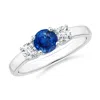 Angara Classic Round Sapphire And Diamond Three Stone Ring In White Gold/medium To Rich Blue