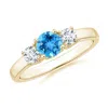 Angara Classic Round Swiss Blue Topaz And Diamond Three Stone Ring In Yellow Gold/light Swiss Blue