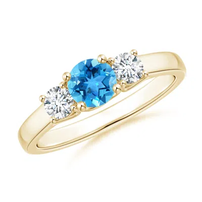 Angara Classic Round Swiss Blue Topaz And Diamond Three Stone Ring In Gold