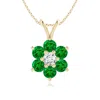Angara Classic Six Petal Emerald Flower Pendant With Diamond In Yellow Gold/rich Green