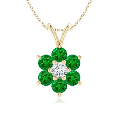 Angara Classic Six Petal Emerald Flower Pendant With Diamond In Gray