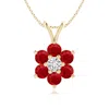 Angara Classic Six Petal Ruby Flower Pendant With Diamond In Yellow Gold/medium Red