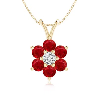 Angara Classic Six Petal Ruby Flower Pendant With Diamond In Red
