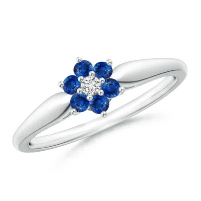 Angara Classic Six Petal Sapphire And Diamond Flower Ring