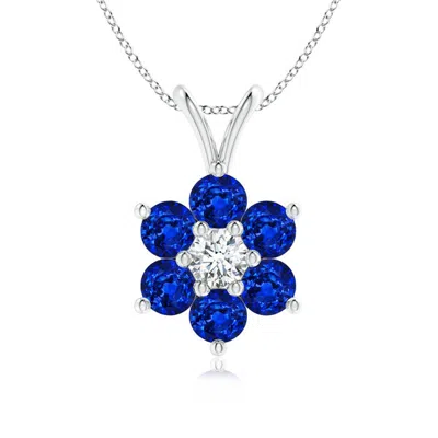 Angara Classic Six Petal Sapphire Flower Pendant With Diamond In Blue