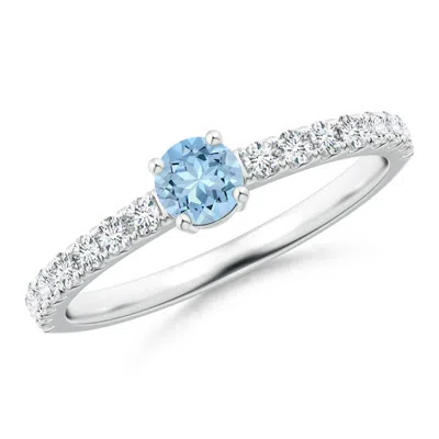 Angara Classic Solitaire Aquamarine Promise Ring With Pave Diamonds