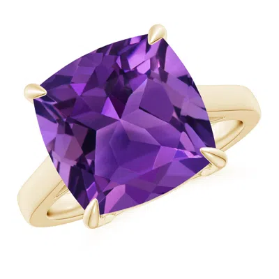 Angara Classic Solitaire Cushion Amethyst Cocktail Ring In Yellow