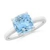 Angara Classic Solitaire Cushion Aquamarine Cocktail Ring In White Gold/swiss Blue