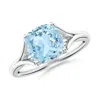 Angara Classic Solitaire Cushion Aquamarine Split Shank Engagement Ring In White Gold/light Swiss Blue