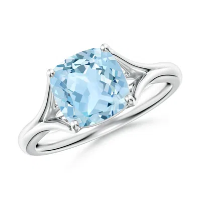 Angara Classic Solitaire Cushion Aquamarine Split Shank Engagement Ring In Metallic
