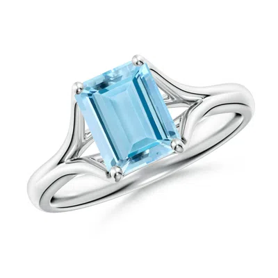 Angara Classic Solitaire Emerald-cut Aquamarine Split Shank Engagement Ring In Metallic