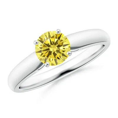 Angara Classic Solitaire Fancy Intense Yellow Diamond Rounded Cathedral Engagement Ring In Metallic