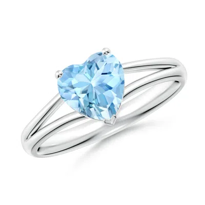 Angara Classic Solitaire Heart-shaped Aquamarine Split Shank Engagement Ring In Metallic