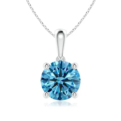 Angara Classic Solitaire Prong-set Round Fancy Intense Blue Diamond Pendant