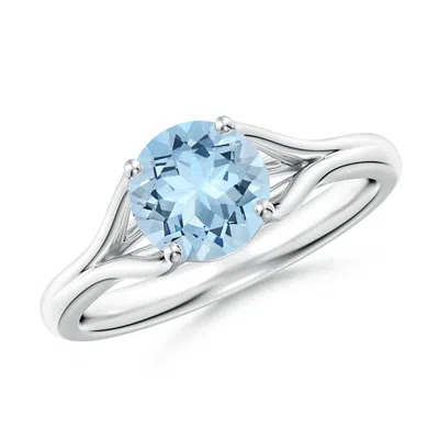 Angara Classic Solitaire Round Aquamarine Split Shank Engagement Ring In Metallic