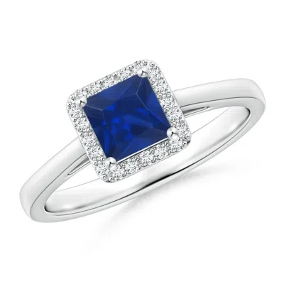 Angara Classic Square Blue Sapphire Halo Engagement Ring In Metallic