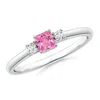 Angara Classic Square Pink Sapphire And Diamond Three Stone Ring In White Gold/medium Pink