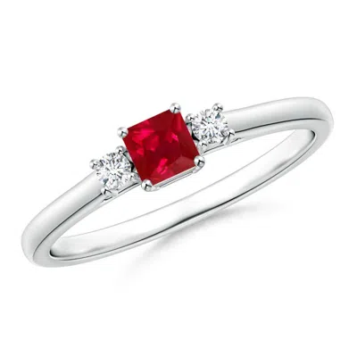 Angara Classic Square Ruby And Diamond Three Stone Ring