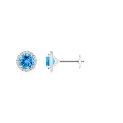 Angara Classic Swiss Blue Topaz And Diamond Halo Stud Earrings