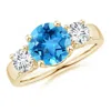 Angara Classic Swiss Blue Topaz And Diamond Three Stone Ring In Yellow Gold/light Swiss Blue