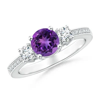Angara Classic Three Stone Amethyst And Diamond Ring In Metallic