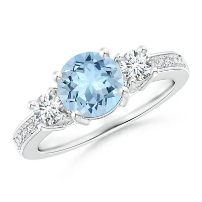 Angara Classic Three Stone Aquamarine And Diamond Ring In Metallic