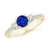 Angara Classic Three Stone Blue Sapphire And Diamond Ring In Yellow Gold/deep Rich Blue