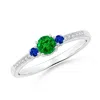 Angara Classic Three Stone Emerald And Blue Sapphire Engagement Ring In White Gold/rich Green