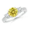 Angara Classic Three Stone Fancy Intense Yellow And White Diamond Ring In White Gold/fancy Intense