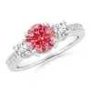 Angara Classic Three Stone Lab-grown Fancy Intense Pink And White Diamond Ring In White Gold/fancy Intense
