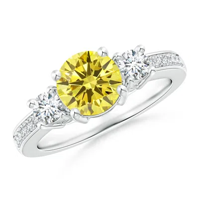 Angara Classic Three Stone Lab-grown Fancy Intense Yellow And White Diamond Ring In Neutral
