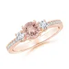 Angara Classic Three Stone Morganite And Diamond Ring In Rose Gold/peachy Pink