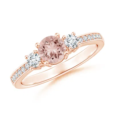 Angara Classic Three Stone Morganite And Diamond Ring In Gold
