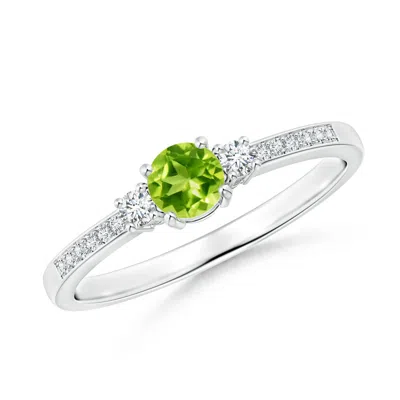 Angara Classic Three Stone Peridot And Diamond Ring In Metallic
