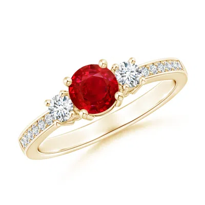 Angara Classic Three Stone Ruby And Diamond Ring In Gold