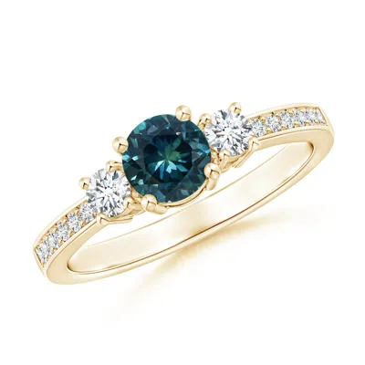 Angara Classic Three Stone Teal Montana Sapphire And Diamond Ring In Gold