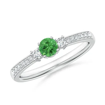 Angara Classic Three Stone Tsavorite And Diamond Ring In Metallic
