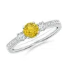 Angara Classic Three Stone Yellow Sapphire Ring With Diamonds