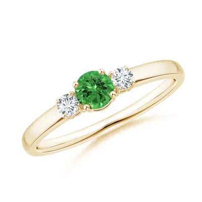 Angara Classic Tsavorite And Diamond Three Stone Engagement Ring In Gold