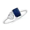 Angara Classic Two-stone Emerald-cut Blue Sapphire & Pear Diamond Ring In White Gold/medium To Rich Blue