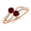Angara Classic Two Stone Ruby Bypass Split Shank Ring In Rose Gold/deep Rich Red