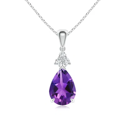 Angara Claw-set Amethyst Drop Pendant With Trio Diamonds In Purple