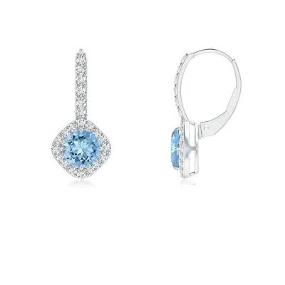 Angara Claw-set Aquamarine And Diamond Leverback Halo Earrings In Blue