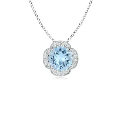 Angara Claw-set Aquamarine Clover Pendant With Diamonds In Metallic