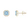 Angara Claw-set Aquamarine Clover Stud Earrings In Yellow Gold/light Swiss Blue