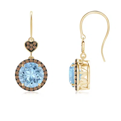 Angara Claw-set Aquamarine Dangle Earrings With Coffee Diamonds In Gold