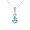 Angara Claw-set Aquamarine Drop Pendant With Trio Diamonds In White Gold/swiss Blue