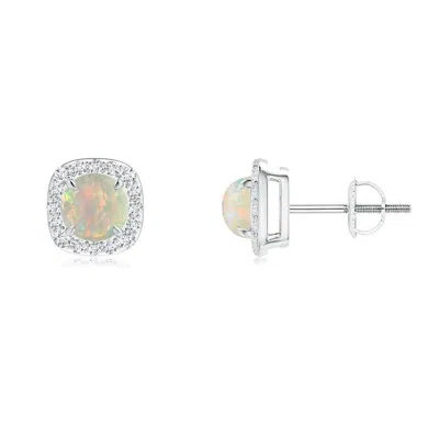 Angara Claw-set Cabochon Opal And Diamond Cushion Halo Earrings In Pink