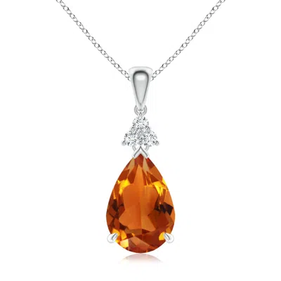 Angara Claw-set Citrine Drop Pendant With Trio Diamonds In Metallic
